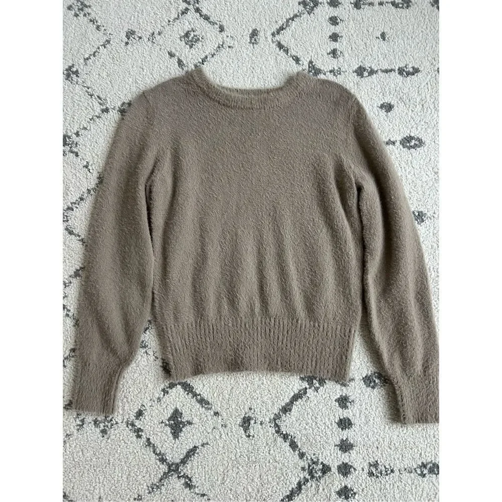 Old Navy Eyelash Sweater Women‎ Medium Beige Knit Crew Neck Long Sleeve Pullover - Picture 8 of 8